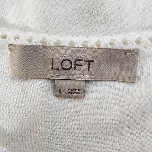 Ann Taylor Loft Womens Top Large White Sleeveless Linen Blend Crochet Round Neck - Picture 7 of 9